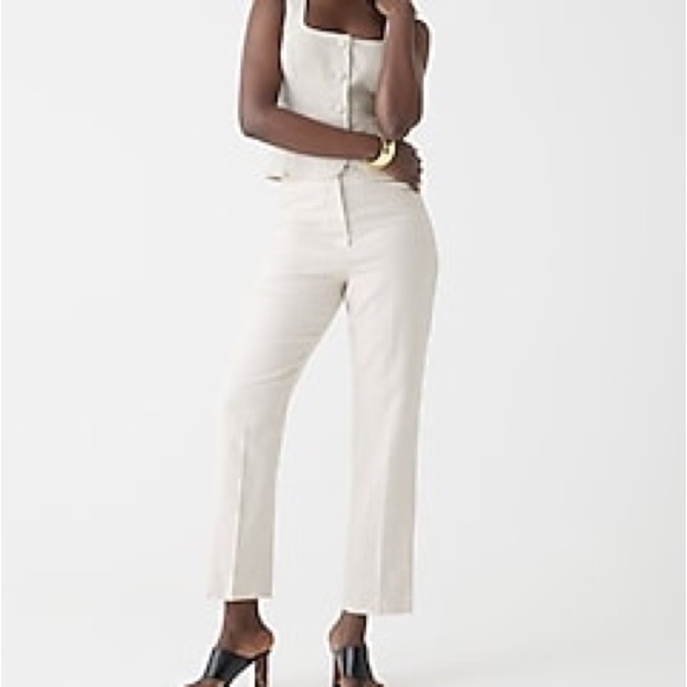 J Crew Kate straight-leg travel pant in stretch linen blend size 14 NWT ivory